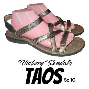 Taos 10 Victory Arch Support Metallic Gold Leather Upper Distressed Logo Sandals